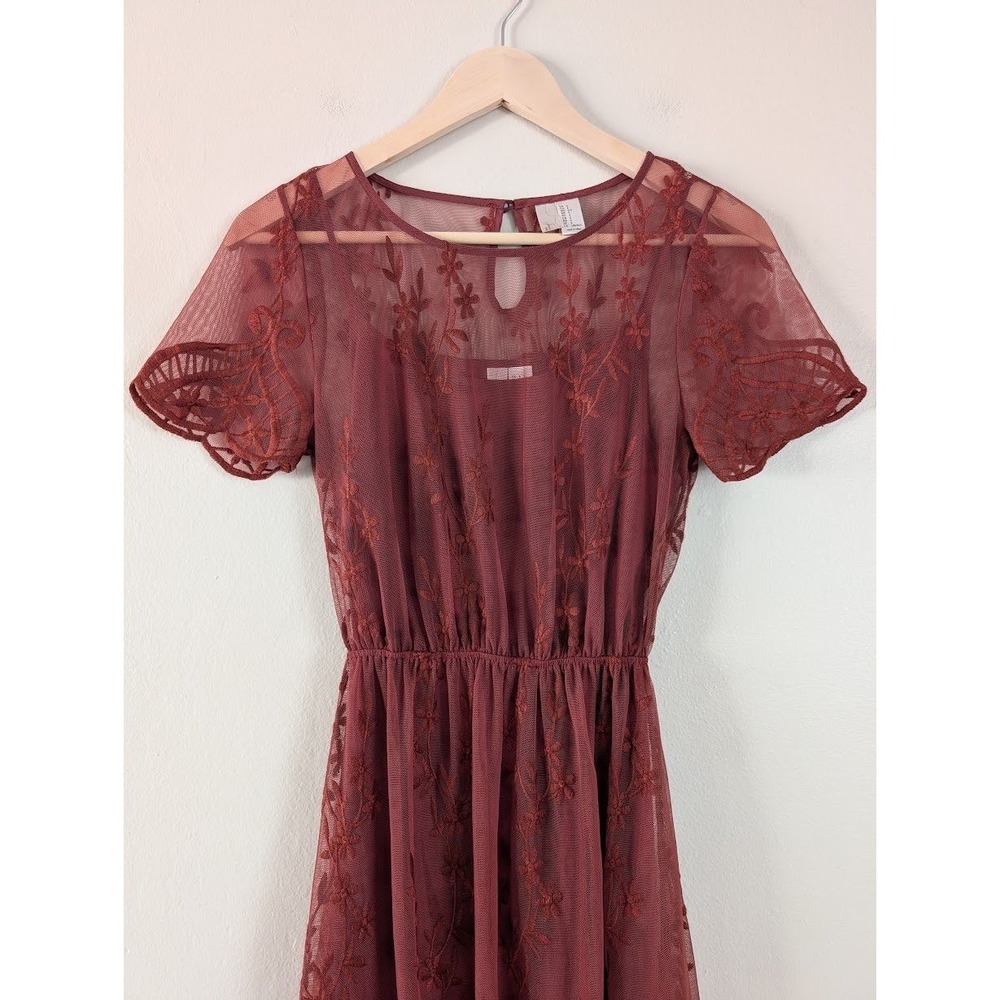 Forever 21 S Terracotta Floral Embroidered Mesh Overlay Lace Dress Fairy Boho